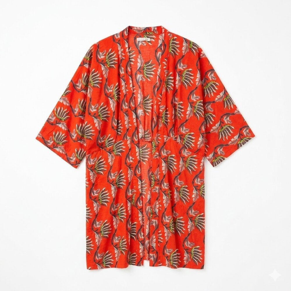 Do Everything in Love Floral Kimono One Size Red Boho Open Front Coverup